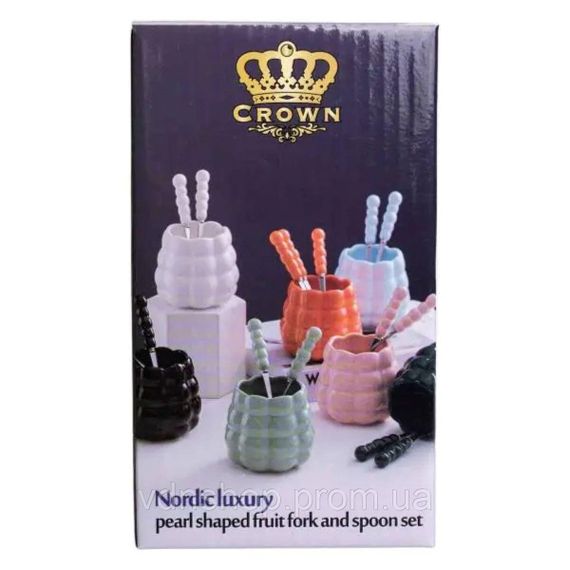 Набір десертних виделок і ложок на 3 персони з підставкою з порцелянау 7 предметів Перламутровий HP-20-62 | Зображення 6