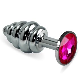 Анальная пробка - Heavy Metal Anal Plug Silver Rosebud Spiral Fuchsia sexstyle