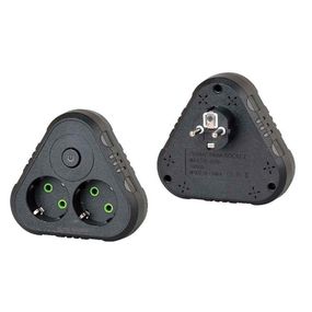 Розетка трійник із заземленням F201-Black з вимикачем, 2 розетки, 2500W, 10A, 110-250V~Max, Blister