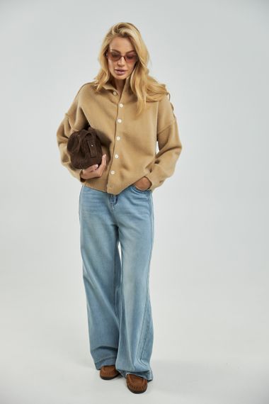 Теплий в'язаний кардиган на ґудзиках - кавовий цвет, ONE SIZE (є розміри) | Зображення 2