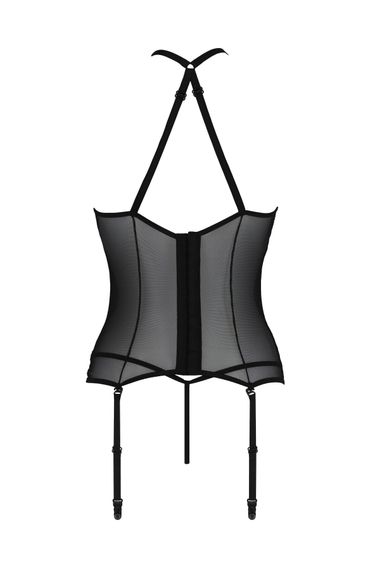 Корсет з пажами Passion SATARA CORSET L/XL black, стрінги, мереживо, застібки спереду та ззаду | Зображення 3