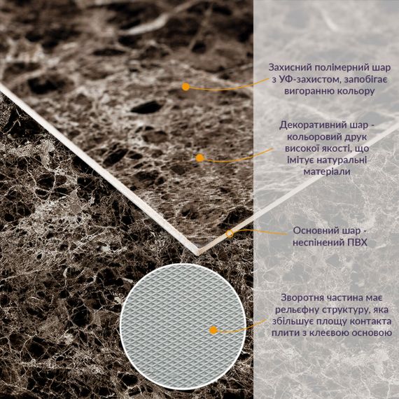 Декоративная ПВХ плита 600х600х3мм Сірий темно-сірий мармур (S) SW-00001628 | Зображення 1