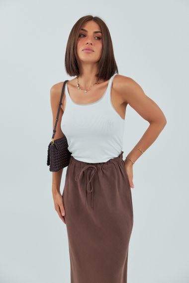 Майка в рубчик із сіточкою на бретелях - молочний цвет, M (є розміри) | Зображення 4