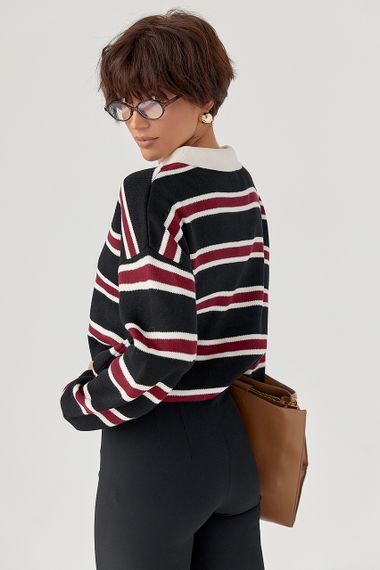 Кофта-поло у смужку вільного фасону - чорний цвет, ONE SIZE (є розміри) | Зображення 1