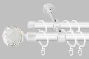 Білий Карниз для штор металевий, дворядний 19 мм (комплект) 320 див. (стик труб)