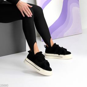 Черные спортивные автоледи натуральная замша на меху на платформе 39