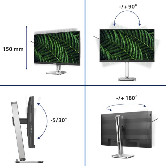 TFT 27" Philips 27B2G5500, QHD IPS,100Hz, 2xHDMI, DP, USB-hub, HAS, Pivot, кол., сріблясто-сірий | Зображення 7