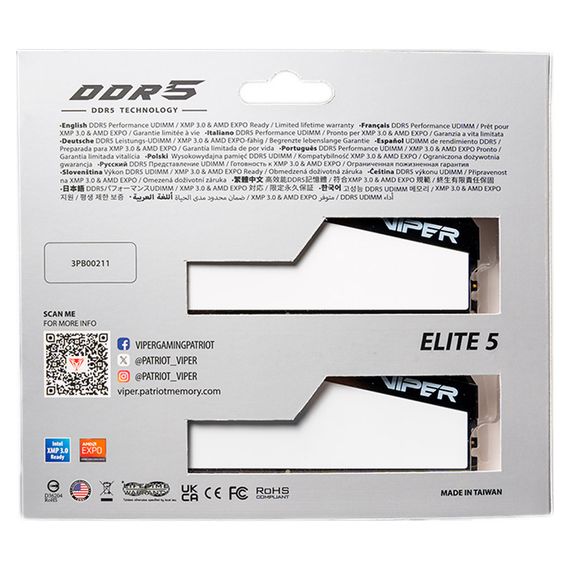Модуль пам&#039;яті для комп&#039;ютера DDR5 32GB (2x16GB) 5600 MHz Viper Elite 5 Patriot (VEB532G5636KW) | Зображення 7