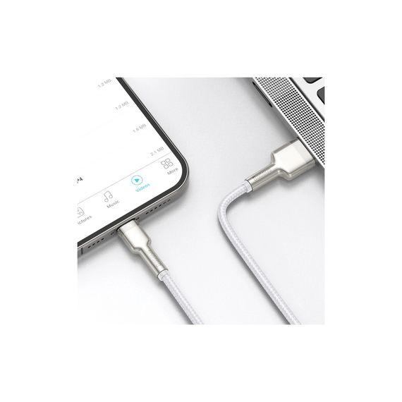 Дата кабель USB 2.0 AM to Lightning 1.0m Cafule Series Metal 2.4A White Baseus (CALJK-A02) | Зображення 9