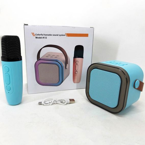 Портативна колонка з караоке мікрофоном та RGB підсвічуванням K12 10W Bluetooth. Колір: блакитний | Зображення 8