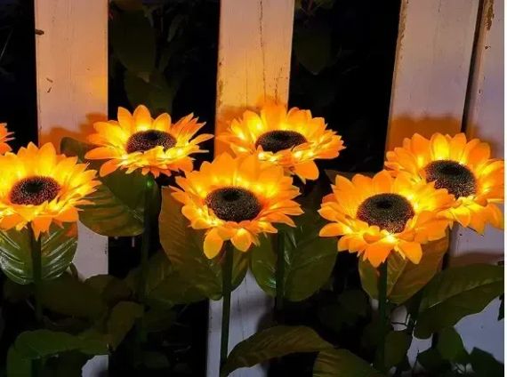 Садовый светильник на солнечной батарее Подсолнечник, 75 см, Теплый белый / Газонный светодиодный фонарь | Зображення 4