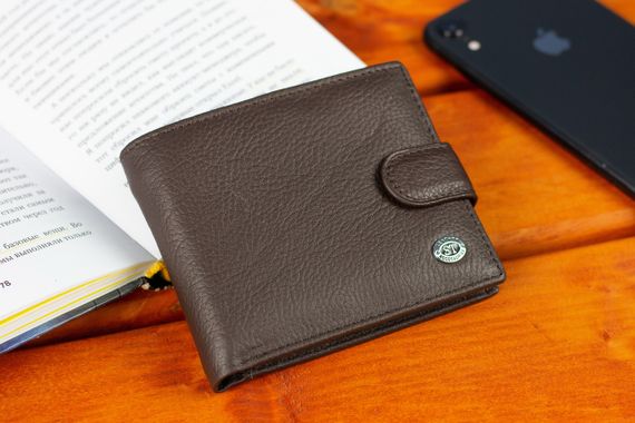 Кожаное мужское портмоне на кнопке ST Leather ST104 Коричневое | Зображення 3