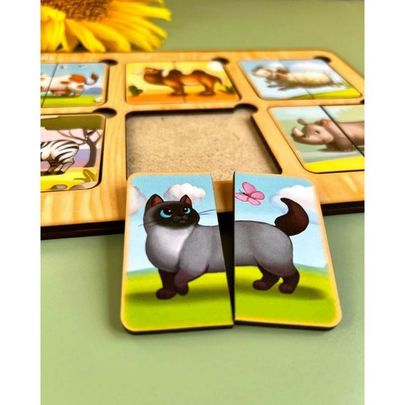 Дерев'яний пазл-сортер "Дивовижні звірятка" Ubumblebees (ПСФ090) PSF090, 6 картинок тварин | Зображення 1