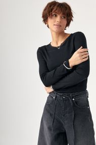 Однотонний лонгслів із сітчастою окантовкою - чорний цвет, L (є розміри)