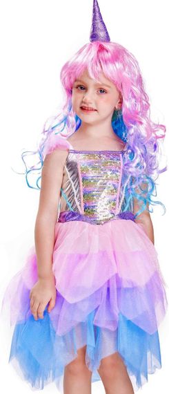 Костюм Єдинорога, карнавальна сукня для дівчаток з кольоровою перукою і фатином для свят, вечірок, вистав, гелловіна | Зображення 4