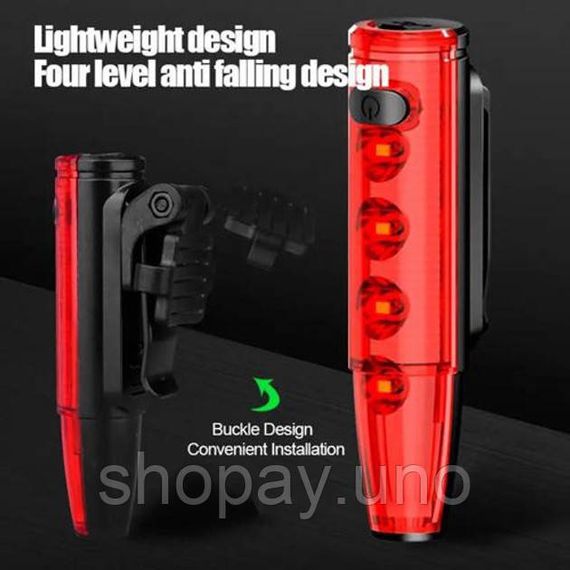 Фонарь задний для велосипеда LEADBIKE LD77-LS-4 LED, Стоп на велосипед LED USB, Светоотражатель на вело WH-39 | Зображення 8