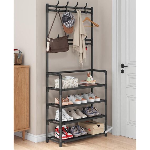 Вішалка стійка для підлоги металева додаткова полиця під взуття 154 х 60 х 29,5 см | Зображення 1