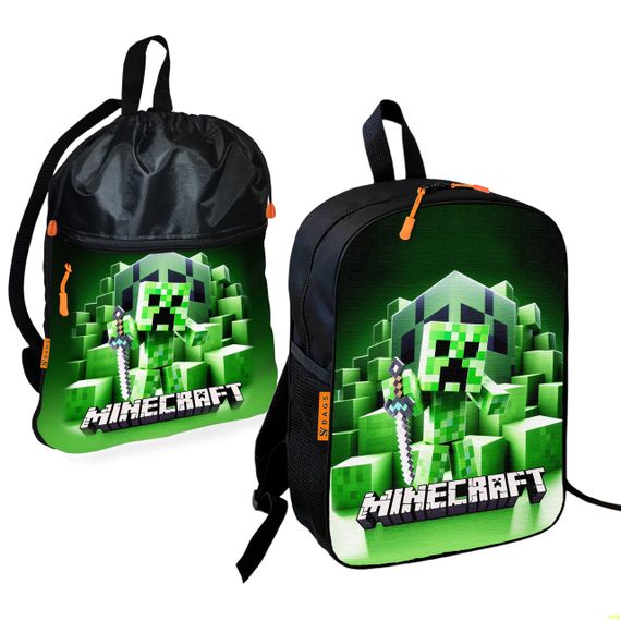 Школьный рюкзак детский Minecraft + Сумка для обуви спортивной формы рюкзак-мешок  для мальчика (01740)