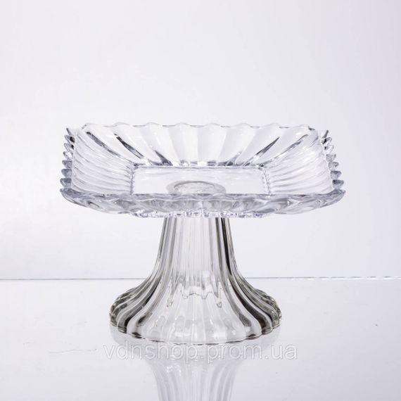 Тортівниця скляна квадратна на ніжці, прозора підставка для торта, десертів, сервірування столу 16×16 см 64486-16 | Зображення 2