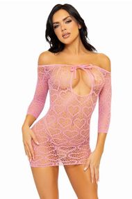 Соблазнительное платье в сеточку с сердечками Leg Avenue Heart net mini dress, Розовый, One Size, ONE SIZE