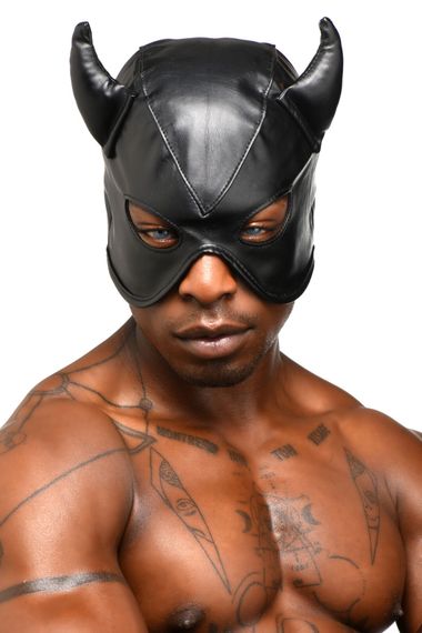Маска з рогами Master Series: Dungeon Demon Bondage Mask with Horns, чорна | Зображення 9