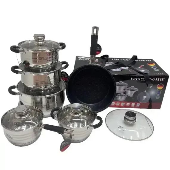 Красный Набор посуды Zepline ZP-115 из нержавеющей стали на 12 предметов | Зображення 3