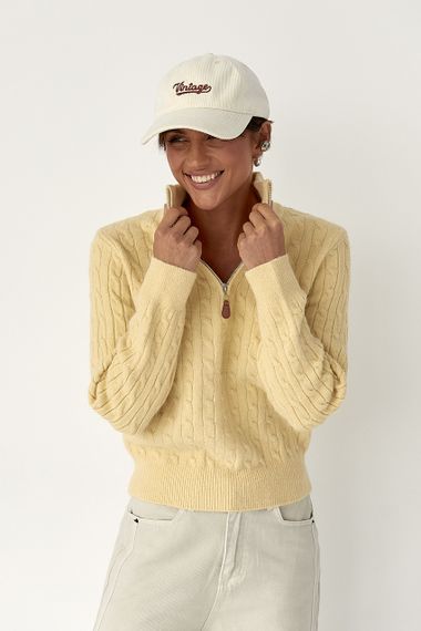 Теплий светр із блискавкою на горловині - лимонний цвет, ONE SIZE (є розміри) | Зображення 4