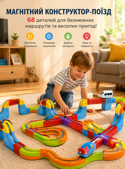Магнитный конструктор поезд Magnetic DIY Rail Car / Детский конструктор / Магнитная железная дорога для детей | Зображення 2