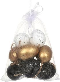 Великодній декор "Яйця в мішечку", 6 яєць-підвісок 4х6см у сітці, кольорові