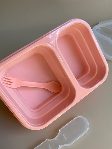 Ланч бокс дитячий силіконовий складний Рожевий | Зображення 2