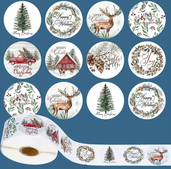 Набор наклеек/стикеров/этикеток для рождественских подарков  50 шт
