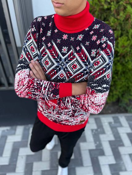 Мужской новогодний свитер с узорами PA2654 цвет красный, размер L | Зображення 2