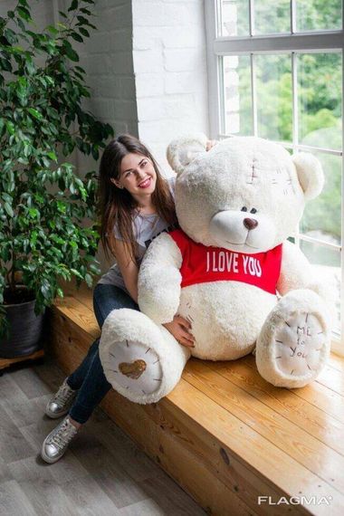 Мишка с латками плюшевый в футболке Yarokuz Me To You 160 см Молочный | Зображення 1