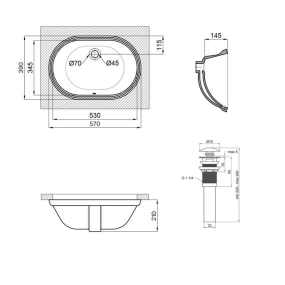 Комплект Qtap Stork: Раковина врізна овальна 570x390x210 мм White + Донний клапан PU02O | Зображення 1