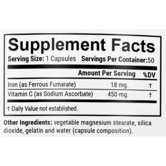 Микроэлемент Железо En`vie Lab Iron (chelated fumarate) 18 mg 50 Caps | Зображення 1