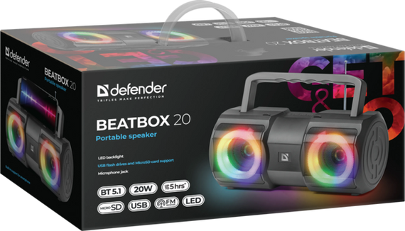 Портативна колонка Defender Beatbox 20 20Вт, Black (65420) | Зображення 7