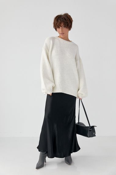 В'язана однотонна кофта з рукавами-ліхткриками - білий цвет, ONE SIZE (є розміри) | Зображення 2