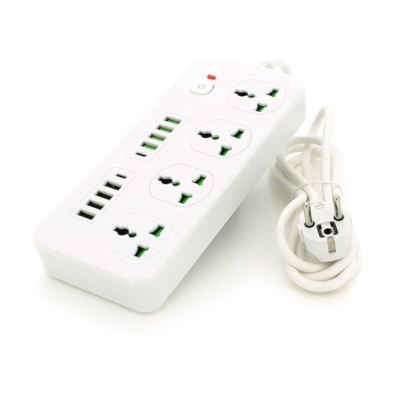 Мережевий фільтр ТВ-Т91, 4 розетки + 8 USB + 2 PD, 2 м, перетин 3х0, 75мм, 3000W