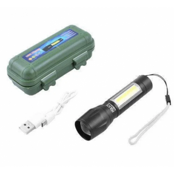 Светодиодный фонарик Bailong Police COB USB BL-511 BL-515 BL-513 в пластиковом чехле | Зображення 6