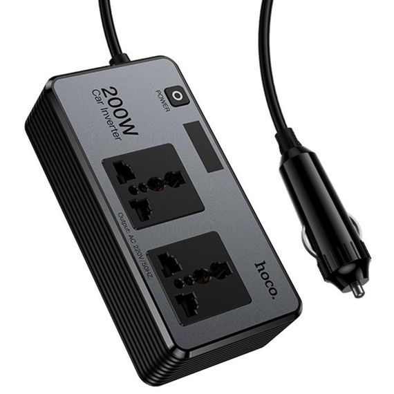 АЗП інвертор Hoco Z66 New PD66W+QC3.0 (2USB-A/1C/2xSocket) (0.5m) Black | Зображення 3