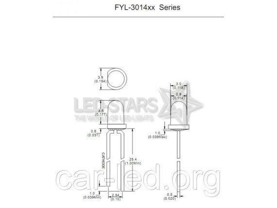 Світлодіод ультрафіолетовий 3 мм. FYL-3014 VC 405nm, 180-250cd (круглий, прозорий), 30 ° FORYARD | Зображення 2