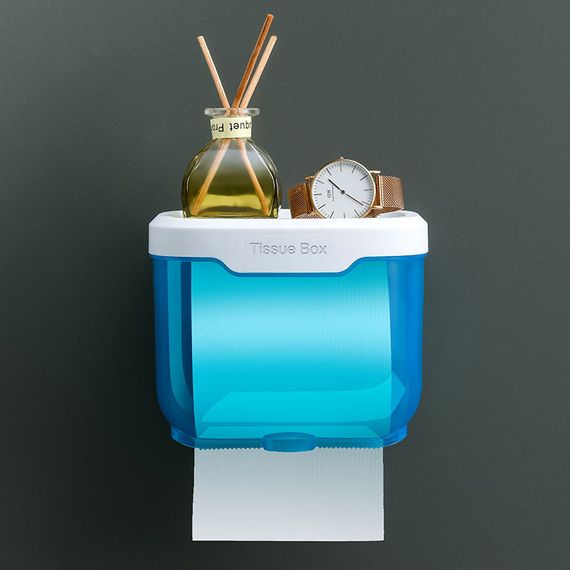 Пластиковий водонепроникний бокс - тримач туалетного паперу та серветок Tissue Box з поличкою для ванної кімнати | Зображення 1