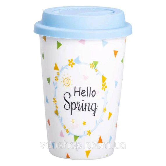 Фарфоровый стакан с силиконовой крышкой и отверстием для трубочки 420 мл RX-N240546HS