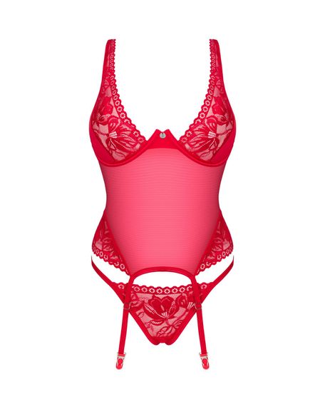 Прозрачный корсет Obsessive Lacelove corset XS/S Red, кружево, подвязки для чулок | Зображення 2