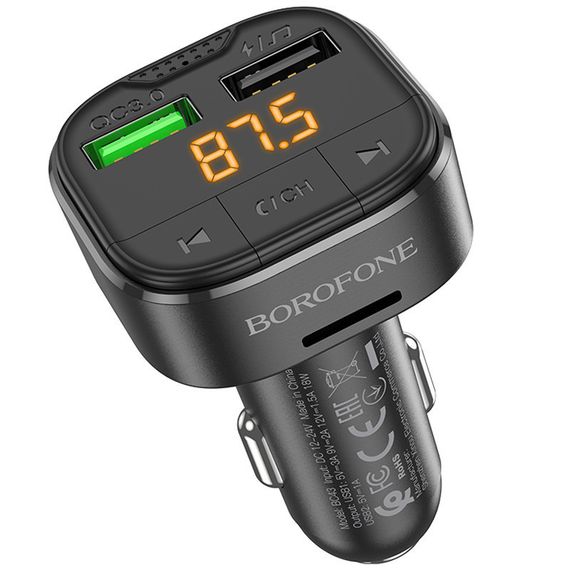 АЗУ FM модулятор Borofone BC43 Flash 18W+QC3.0 (2USB-A) Black | Зображення 1