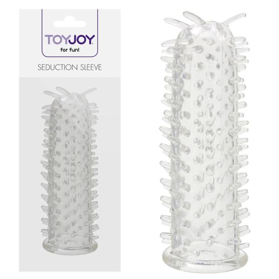 Еластична насадка на пеніс із шипиками ToyJoy Seduction Sleeve, прозора, 11 × 2 см Sex Aura