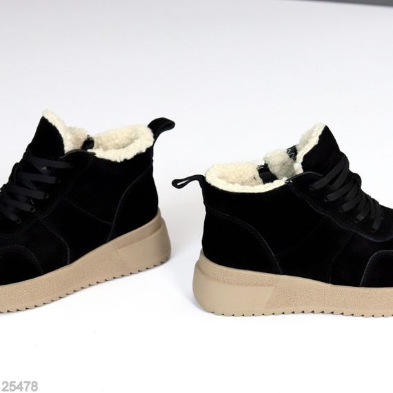 Спортивные черные замшевые зимние ботинки молния+шнуровка | Зображення 4