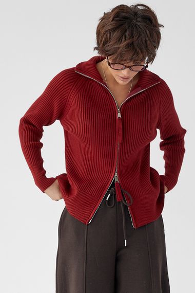 Кардиган в рубчик на блискавці - темно-червоний цвет, ONE SIZE (є розміри) | Зображення 4