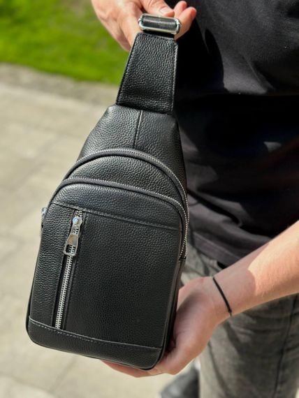 Мужской стильный черный кожаный слинг на плечо TIDING BAG 7862 | Зображення 2