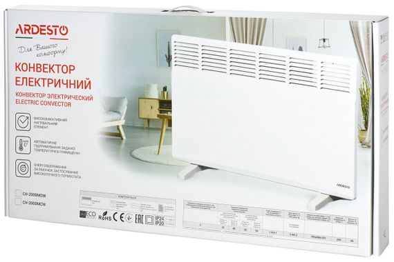Конвектор электрический ARDESTO CH-2000MCW, 20 м2, 2000 Вт, закрытый нагрев. элемент, IP24 (CH-2000MCW) | Зображення 7